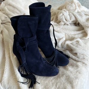 CHLOE Blue Suede Tassel Tie Ankle Booties Size 39.5
